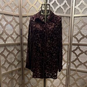 Velvet Brown Patterned Button Up Long Sleeve